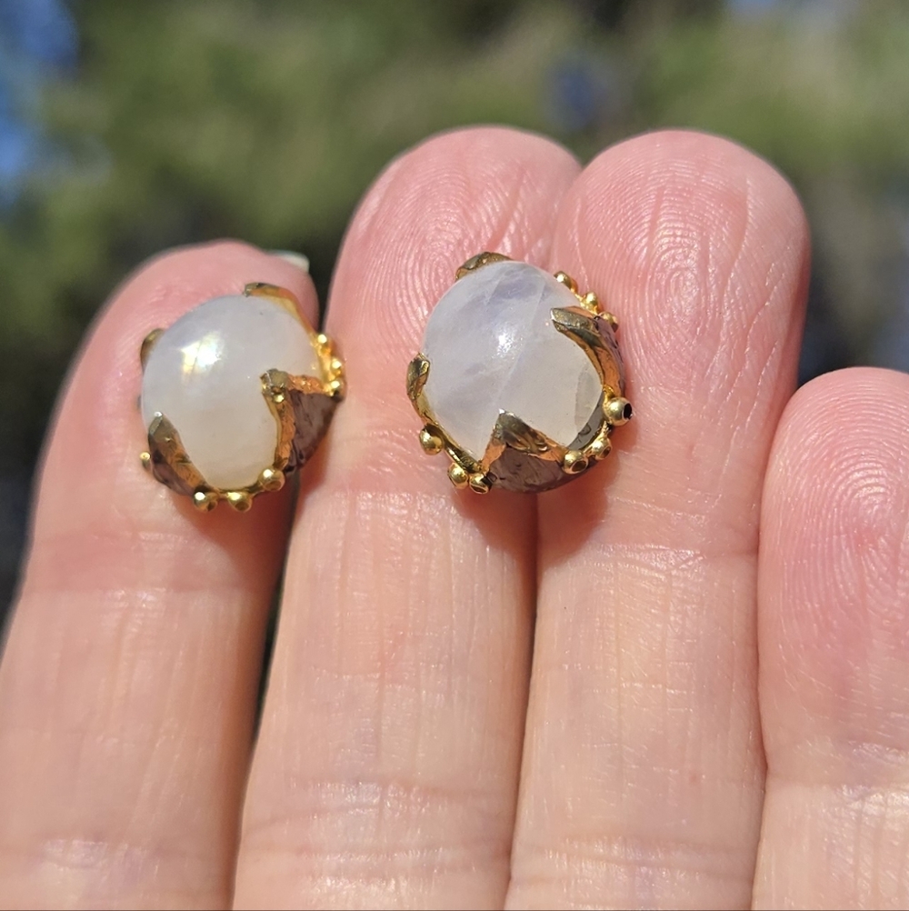 Moonstone Sterling Rhodium & Gold Earrings - Picture 5 of 8